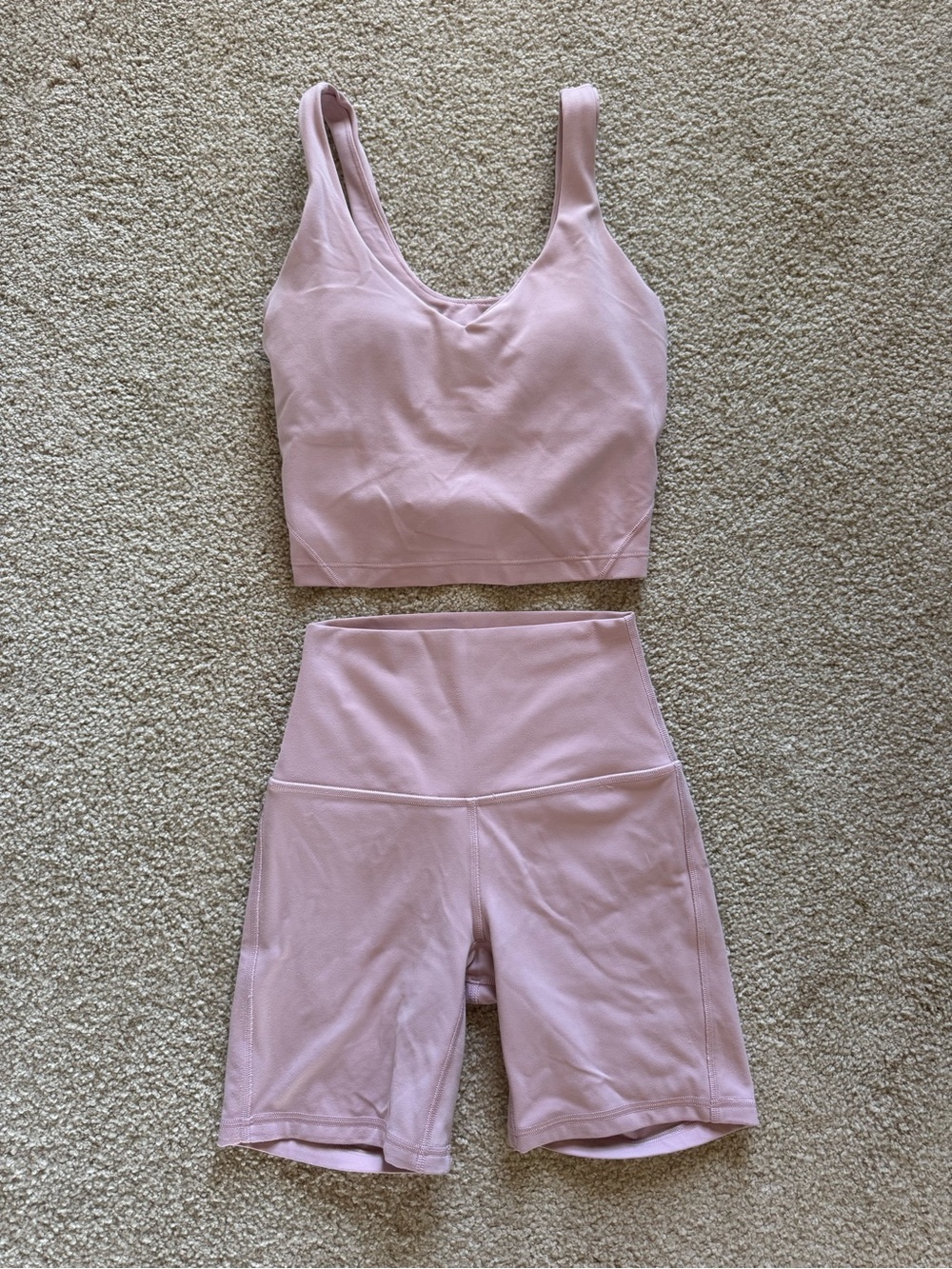 lululemon athletica Soft Rose Pink Crop Top and High-Waist Bike Shorts Set